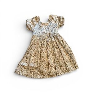 Floral Kids Dress in Cream and Brown